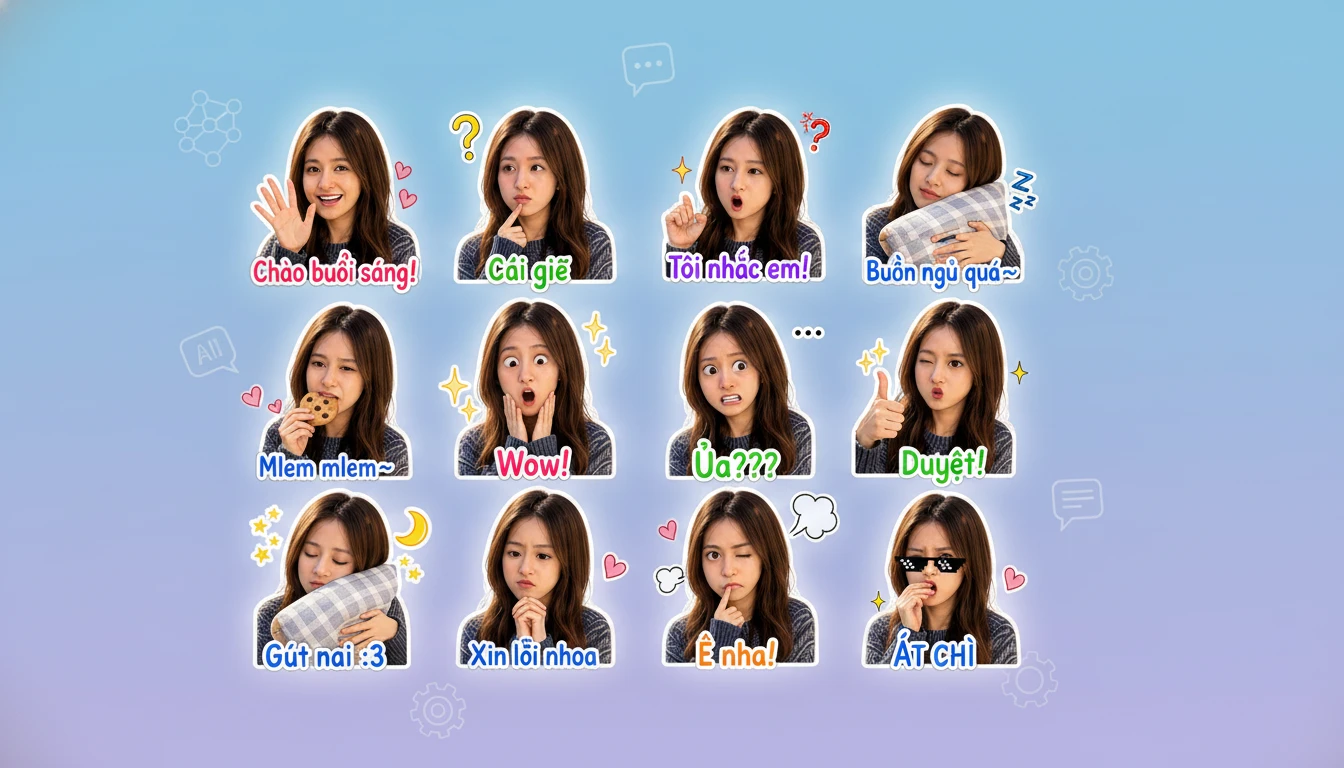 Prompt Tạo Sticker Zalo Bằng AI: Bộ 16 Biểu Cảm Siêu Cute